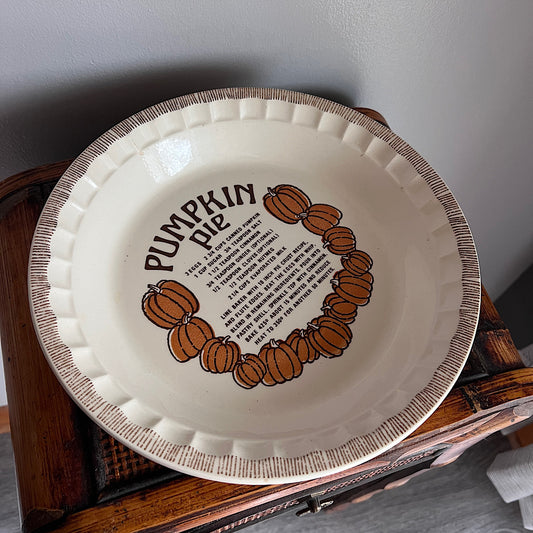 Vintage '80s Ceramic Pumpkin Pie Recipe Dish