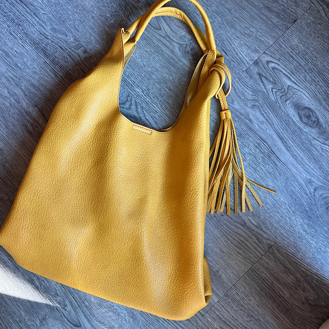 Mustard Leather-Like Bag/Purse with Tassel