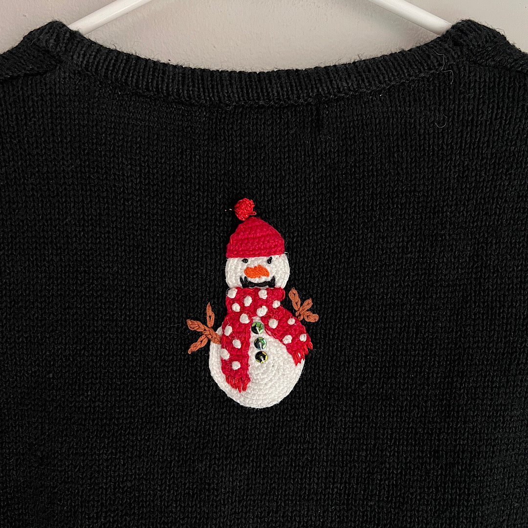 Vintage White Stag Snowman Trees Embellished Knit Christmas Vest