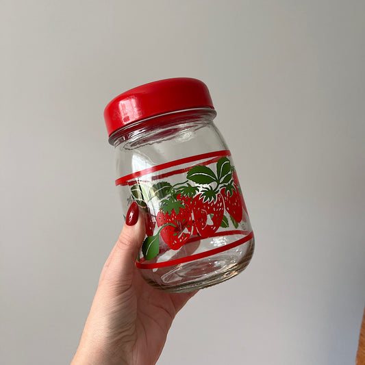 Vintage Glass Strawberry Jar with Plastic Screw Lid