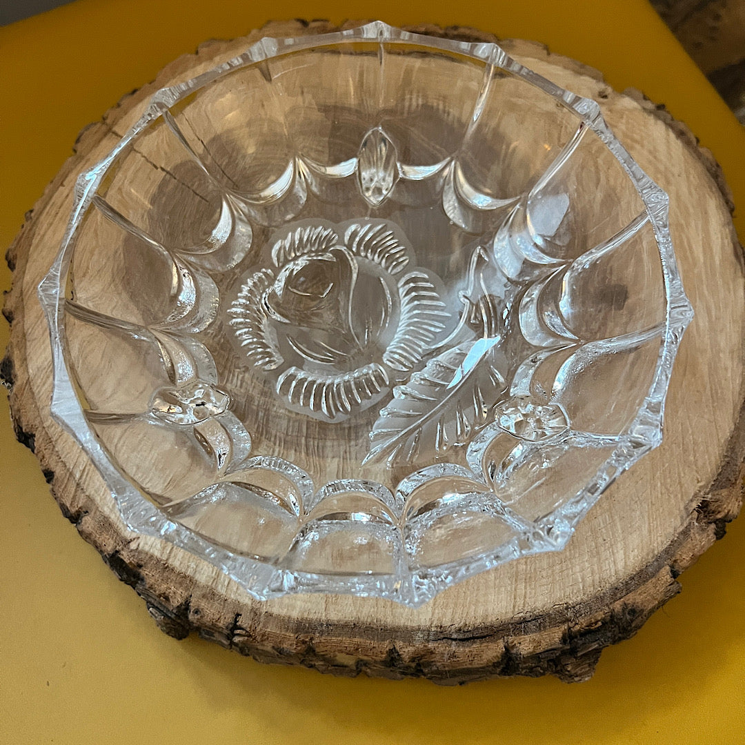 Vintage Crystal Ornate Glass Trinket Bowl