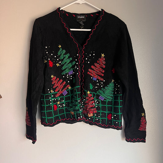 Vintage Studio Joy Decorative Embroidered & Beaded Christmas Sweater