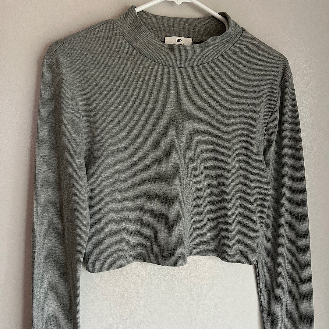 BP Mockneck Gray Cropped Long Sleeve Tee