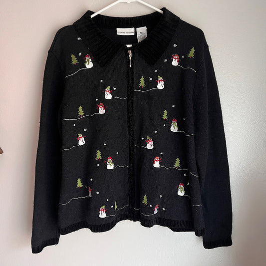 Vintage Croft & Barrow Snowman Embroidered Zip Up Christmas Sweater