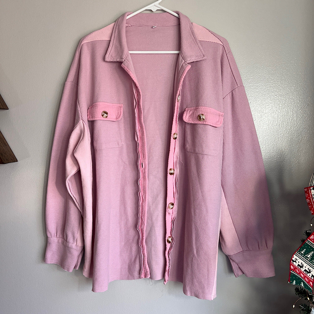 Oversized Pink Waffle Button Shirt