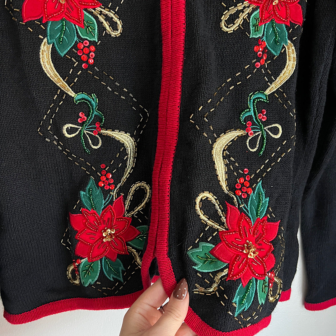 Vintage Tiara International Beaded Embroidered Christmas Zip Up Sweater