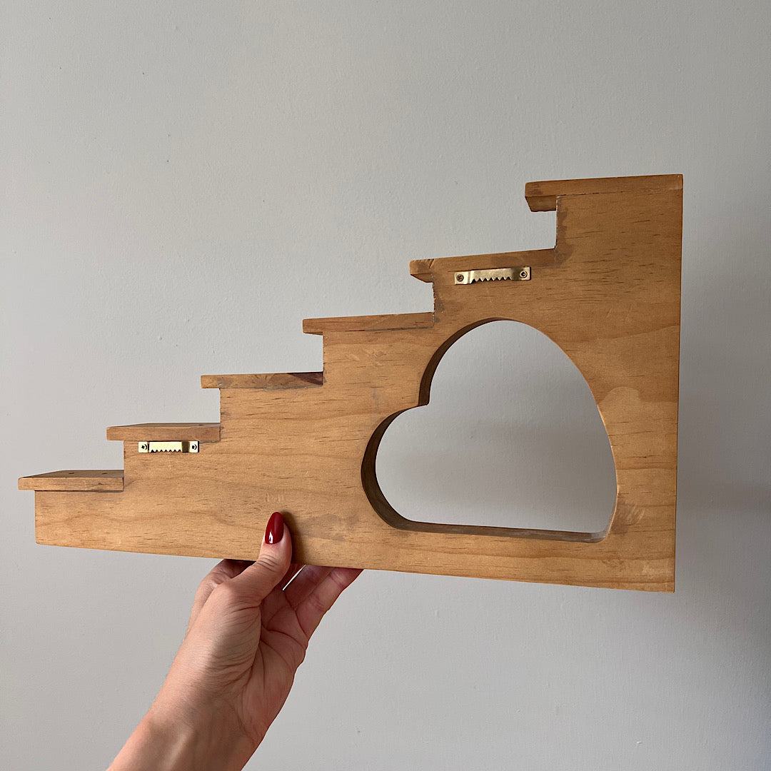 Vintage Wood Trinket Stair Step Shelf with Heart