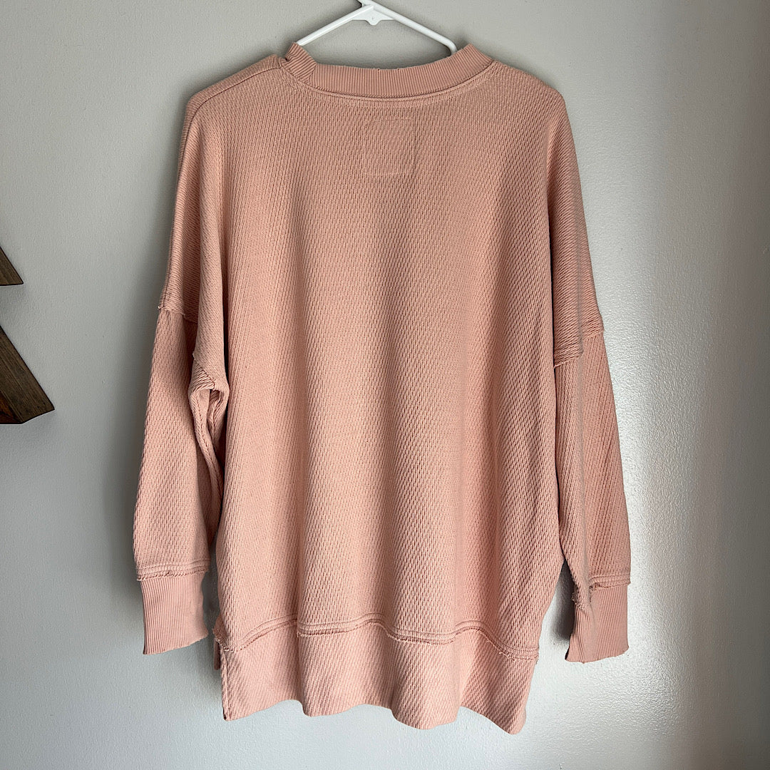 Aerie Oversized Blush Waffle Knit Crewneck Pullover Sweatshirt
