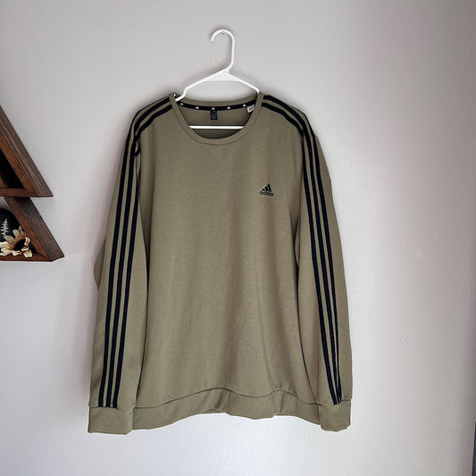 Adidas 3 Stripe Olive Green Crewneck Sweatshirt