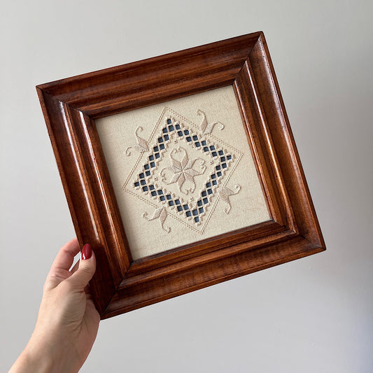 Vintage Wooden Framed Hardangar Embroidery