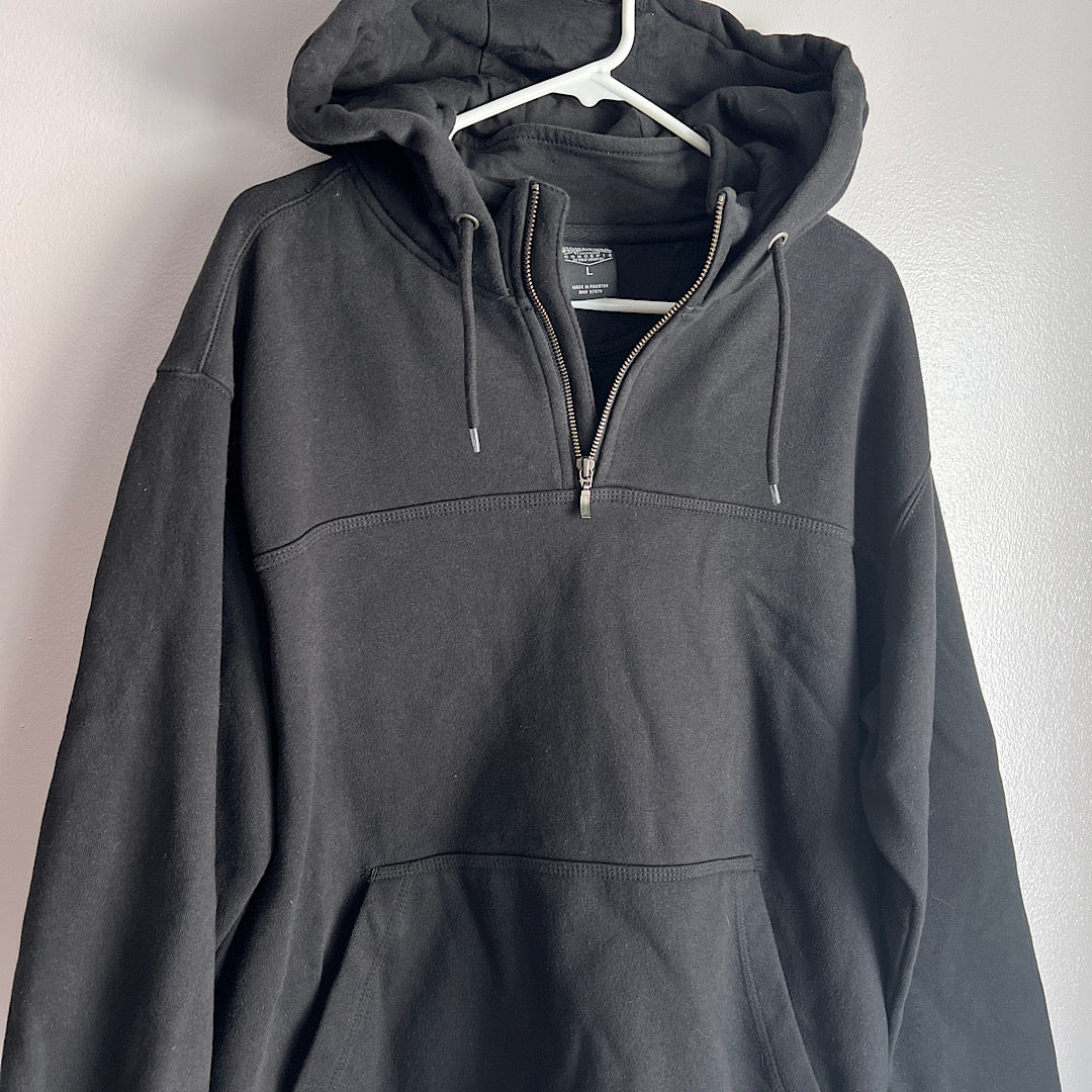 Black Heavy 1/4 Zip Hooded Sweatshirt