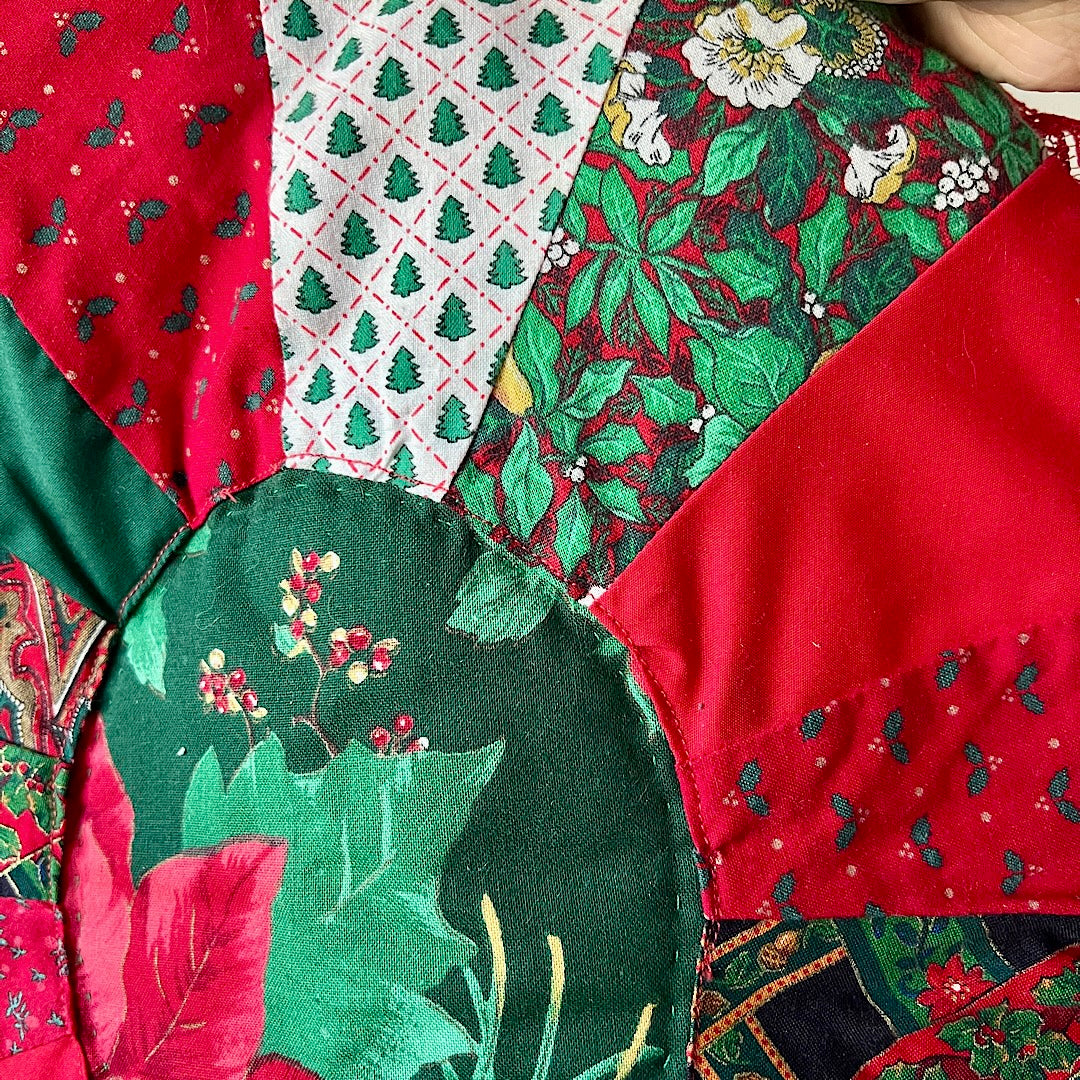 Vintage Handmade Mini Quilted Christmas Tree Skirt (Reversible)