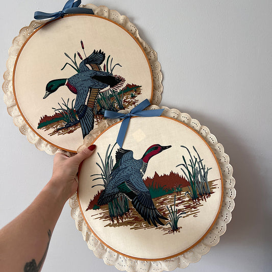 Vintage Duck Fabric Decorative Hoop Wall Hangings (set of 2)
