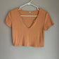 Garage Peach V Neck Stretchy Cropped Tee