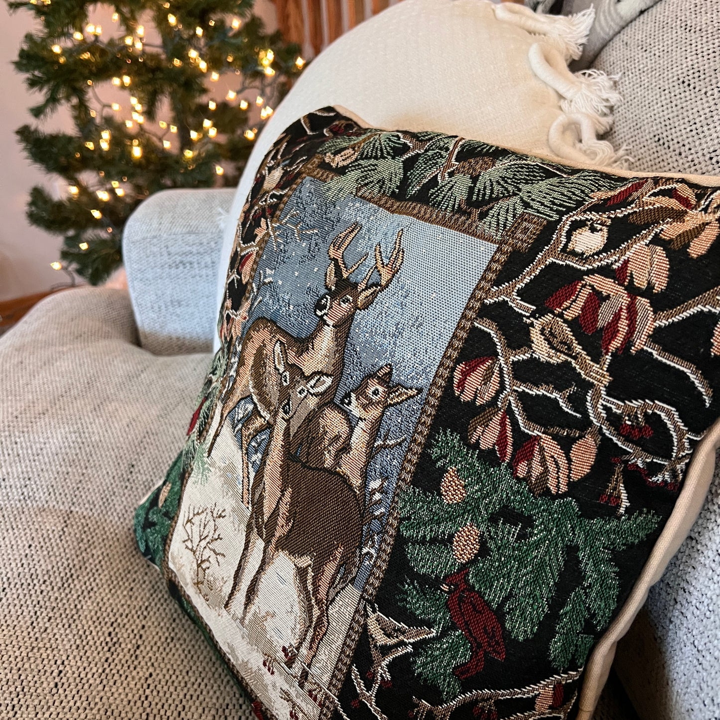 Vintage Deer Needlepoint Pillow