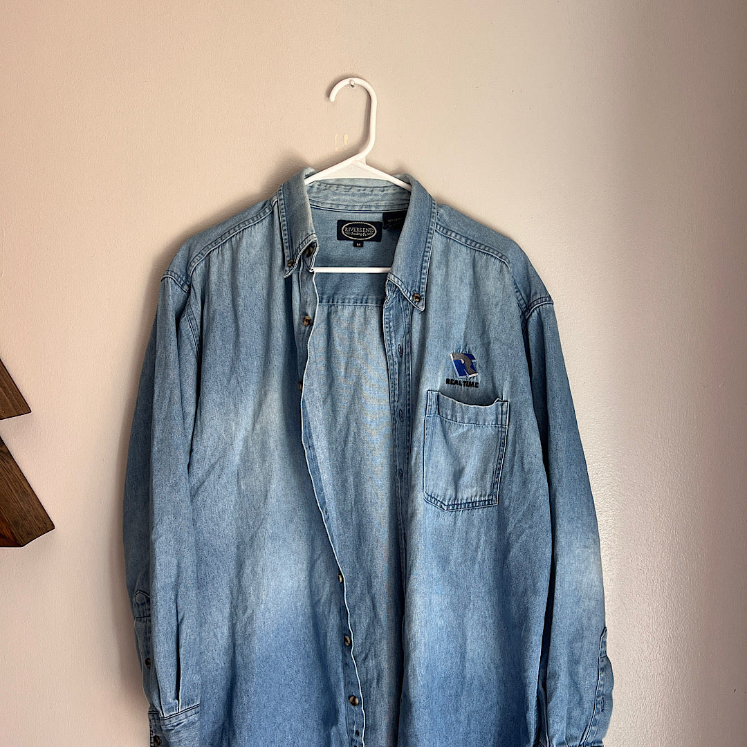 Vintage Denim Embroidered 'Real Time' Button Up Shirt