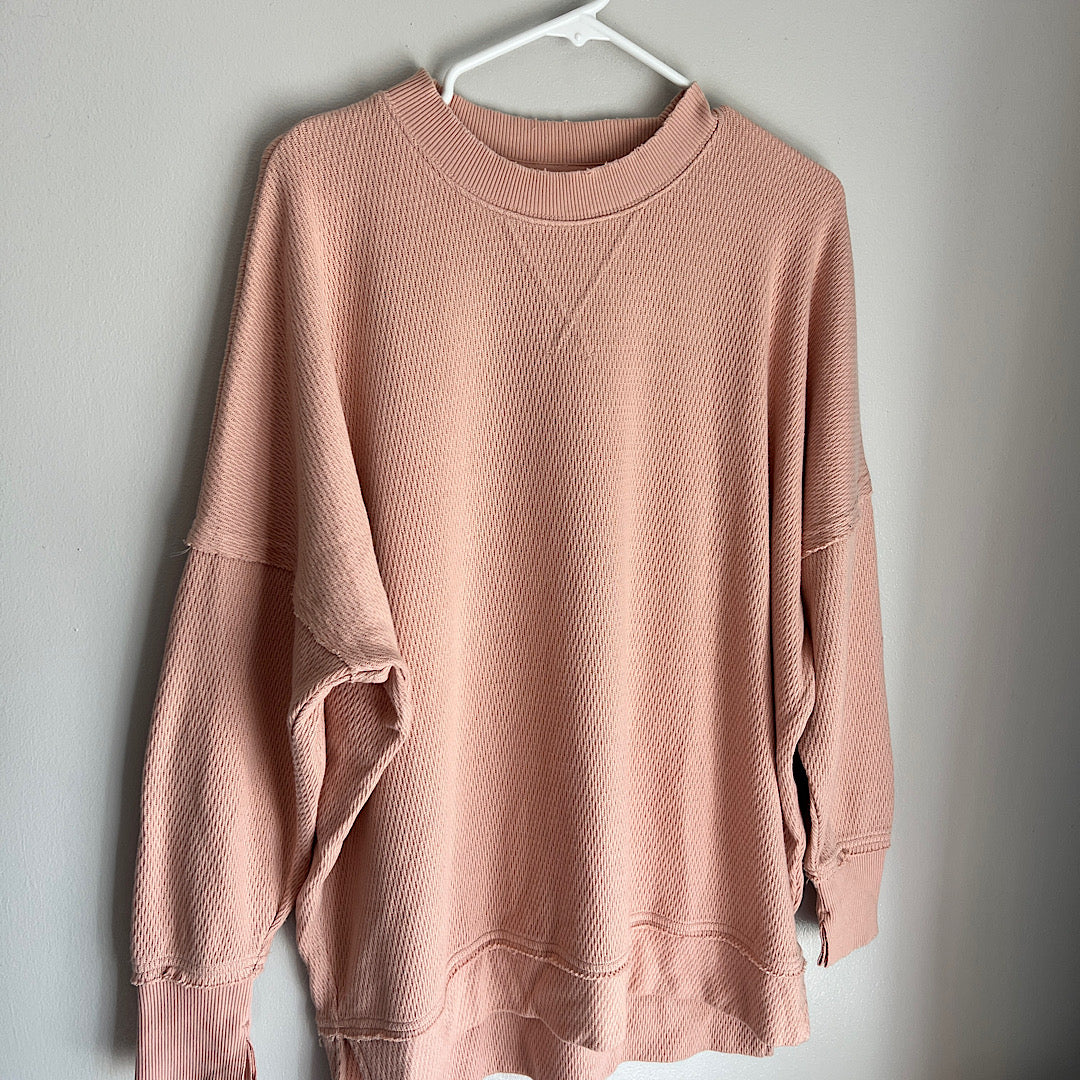 Aerie Oversized Blush Waffle Knit Crewneck Pullover Sweatshirt