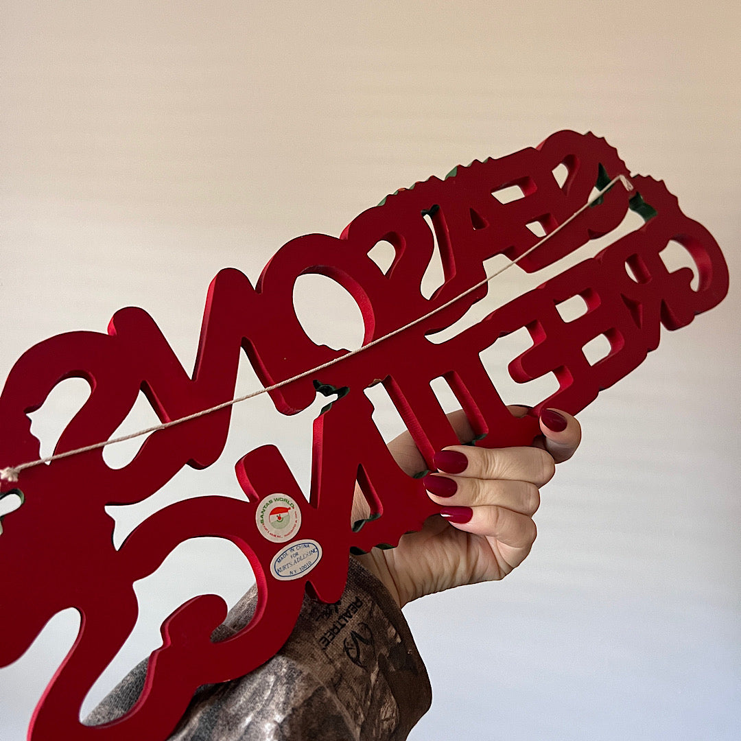 Vintage Kurt Adler Santa's World Wooden Seasons Greetings Large Sign