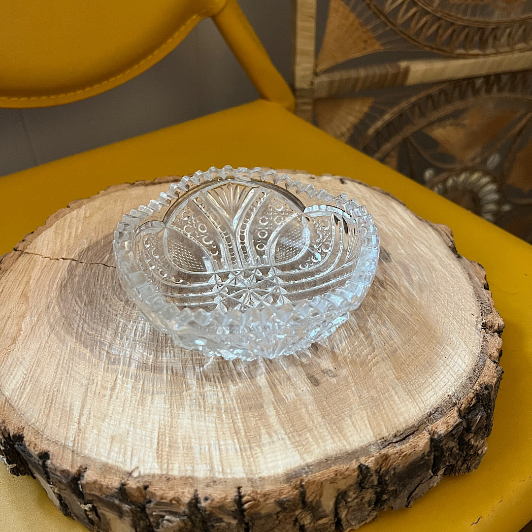 Vintage Crystal Ornate Glass Trinket Bowl - Small