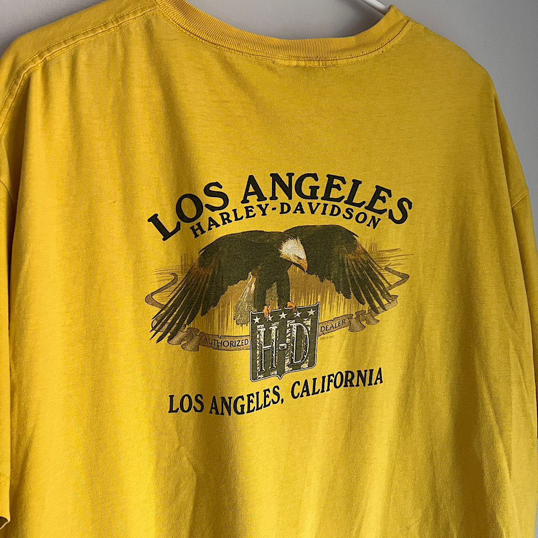 Vintage 2005 Harley Davidson Los Angeles Eagle Yellow T-Shirt