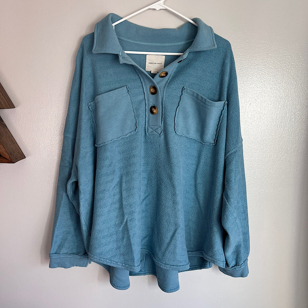 AE Oversized Herringbone Button Pullover Sweatshirt