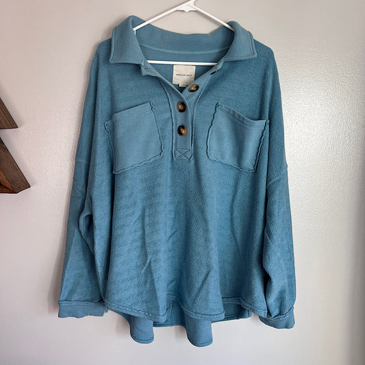 AE Oversized Herringbone Button Pullover Sweatshirt