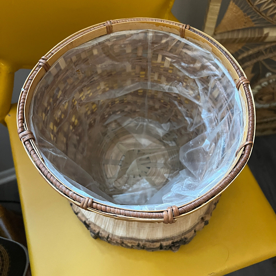 Vintage Wicker Plastic Lined Plant Basket