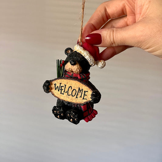 Vintage Black Bear 'Welcome' Cabin Ornament