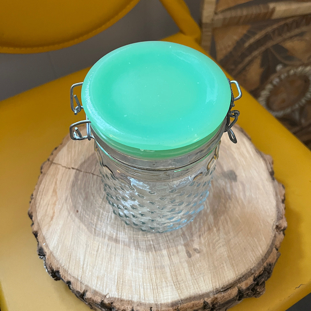 Hobnail Glass Jar with Jade Green Lid