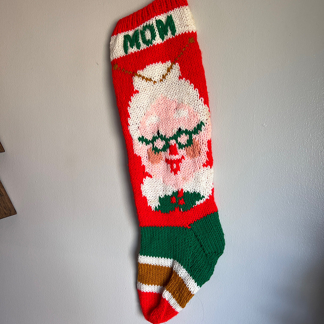 Vintage Mom Mrs. Claus Knit Stocking