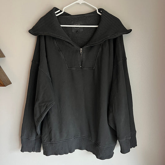 Aerie 1/4 Zip Ribbed Collar Charcoal Pullover Sweatshirt