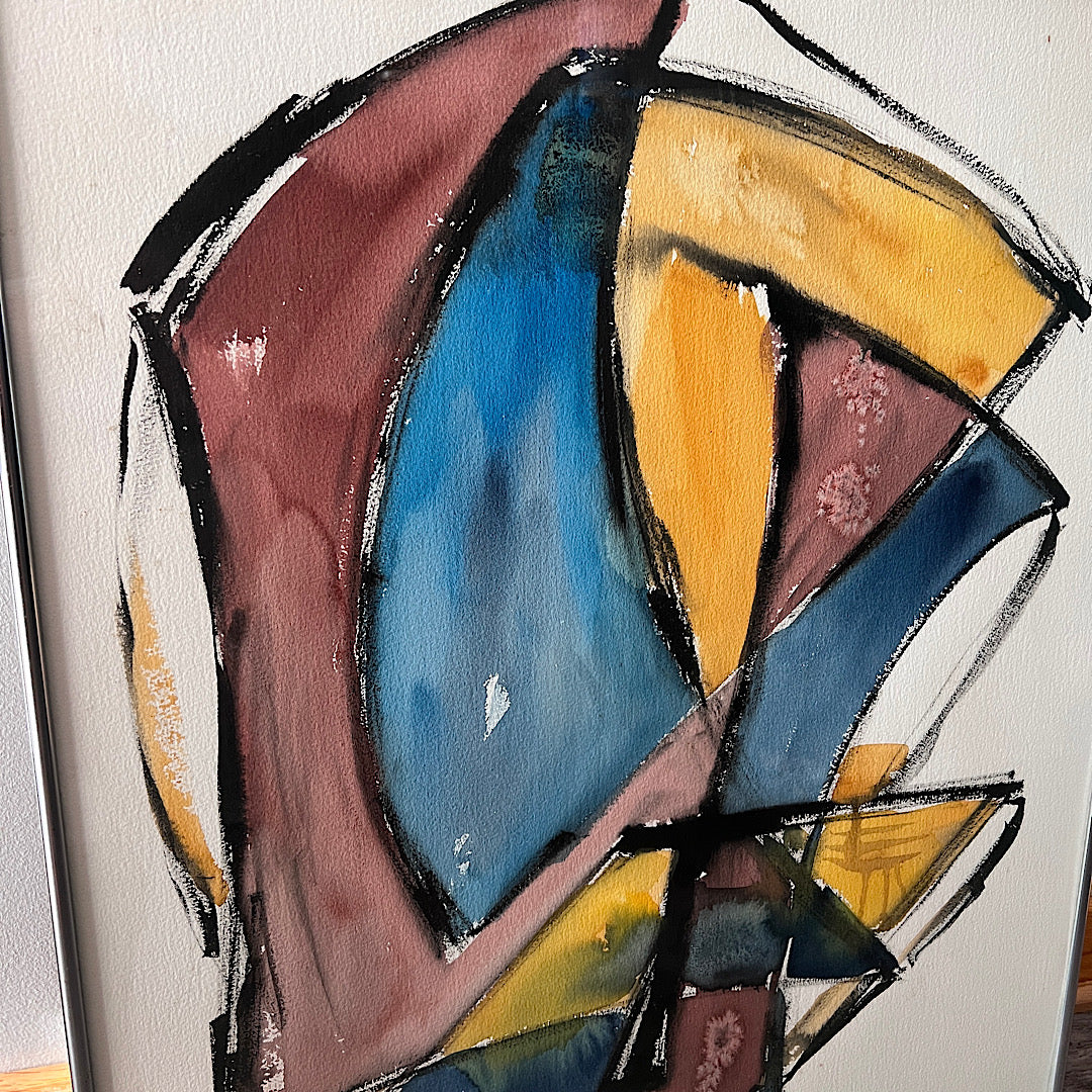 Vintage Hand Painted Abstract Artwork in Metal Frame (28"x23") LOCAL PICKUP ONLY