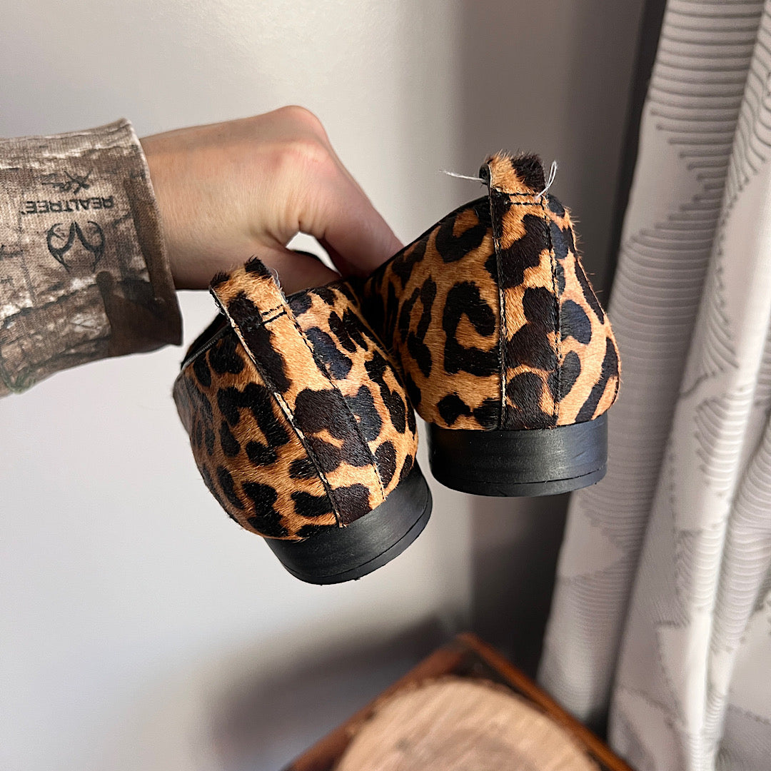 Franco Sarto Studio Leopard Calfhair Slip On Flat Pointy Toe Loafer (9/9.5)