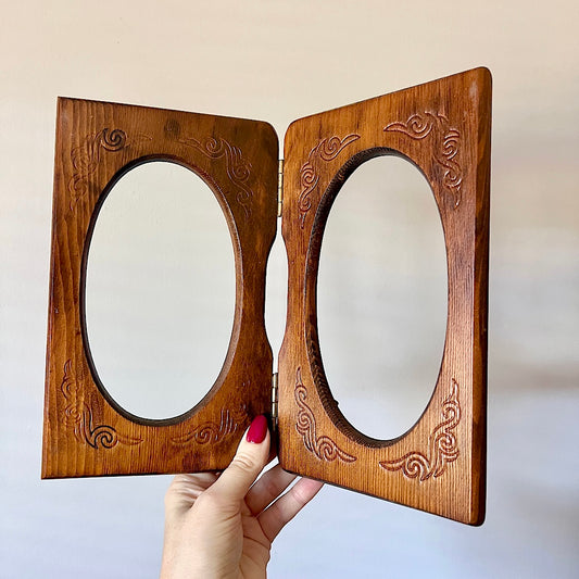 Vintage Hinged Oval Wooden Frame