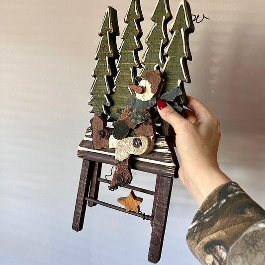Vintage Rustic Wooden Snowman Trees Christmas Wall Decor
