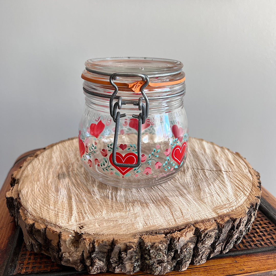 Vintage Sealed Glass Jar Hearts