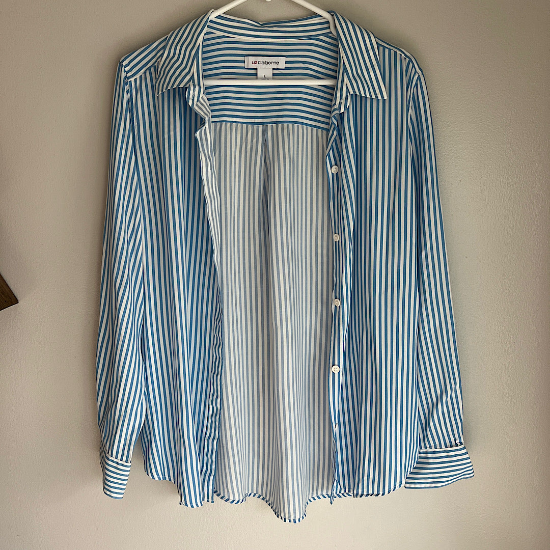 Vintage Liz Claiborne Blue and White Striped Lightweight Button Up Shirt