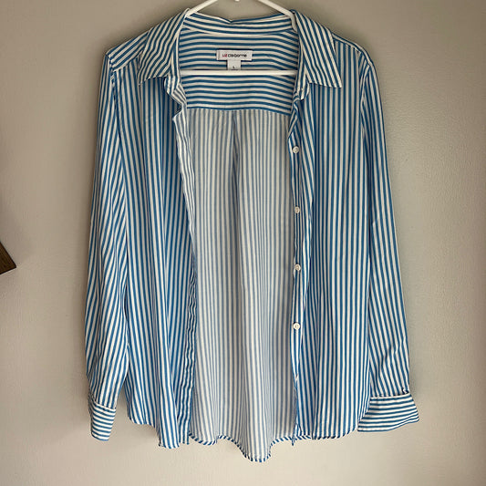 Vintage Liz Claiborne Blue and White Striped Lightweight Button Up Shirt