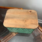 Green Decorative Tin Box with Wood Lid