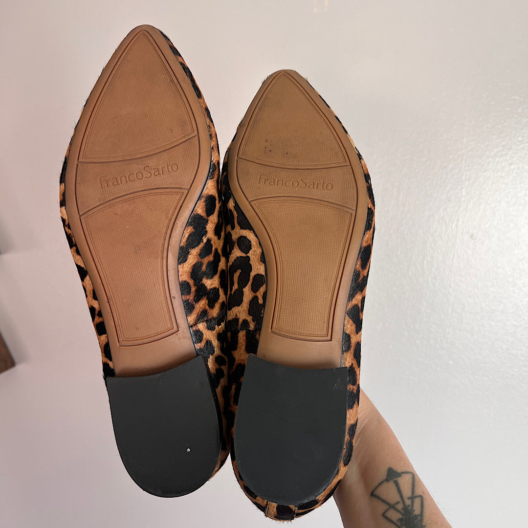 Franco Sarto Studio Leopard Calfhair Slip On Flat Pointy Toe Loafer (9/9.5)