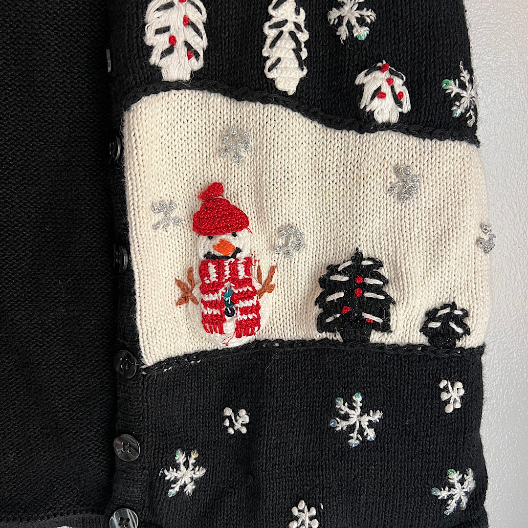Vintage White Stag Snowman Trees Embellished Knit Christmas Vest