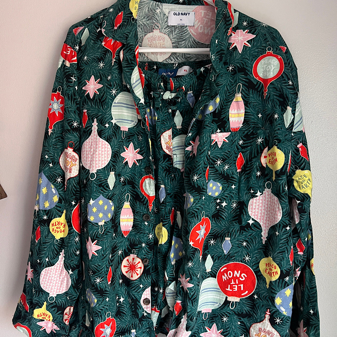 Old Navy Flannel Christmas Ornaments Pajamas Set