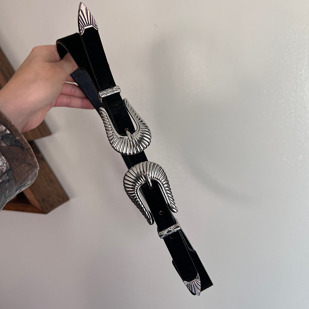 Black Double Buckle Western Belt