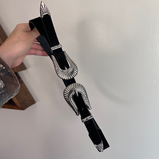 Black Double Buckle Western Belt