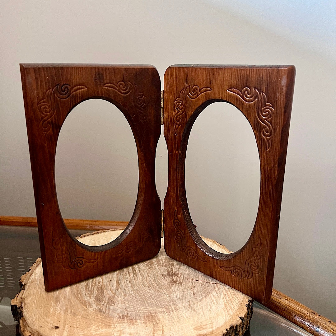 Vintage Hinged Oval Wooden Frame