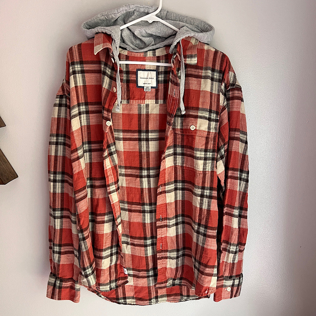 American Eagle Removable Hood Flannel