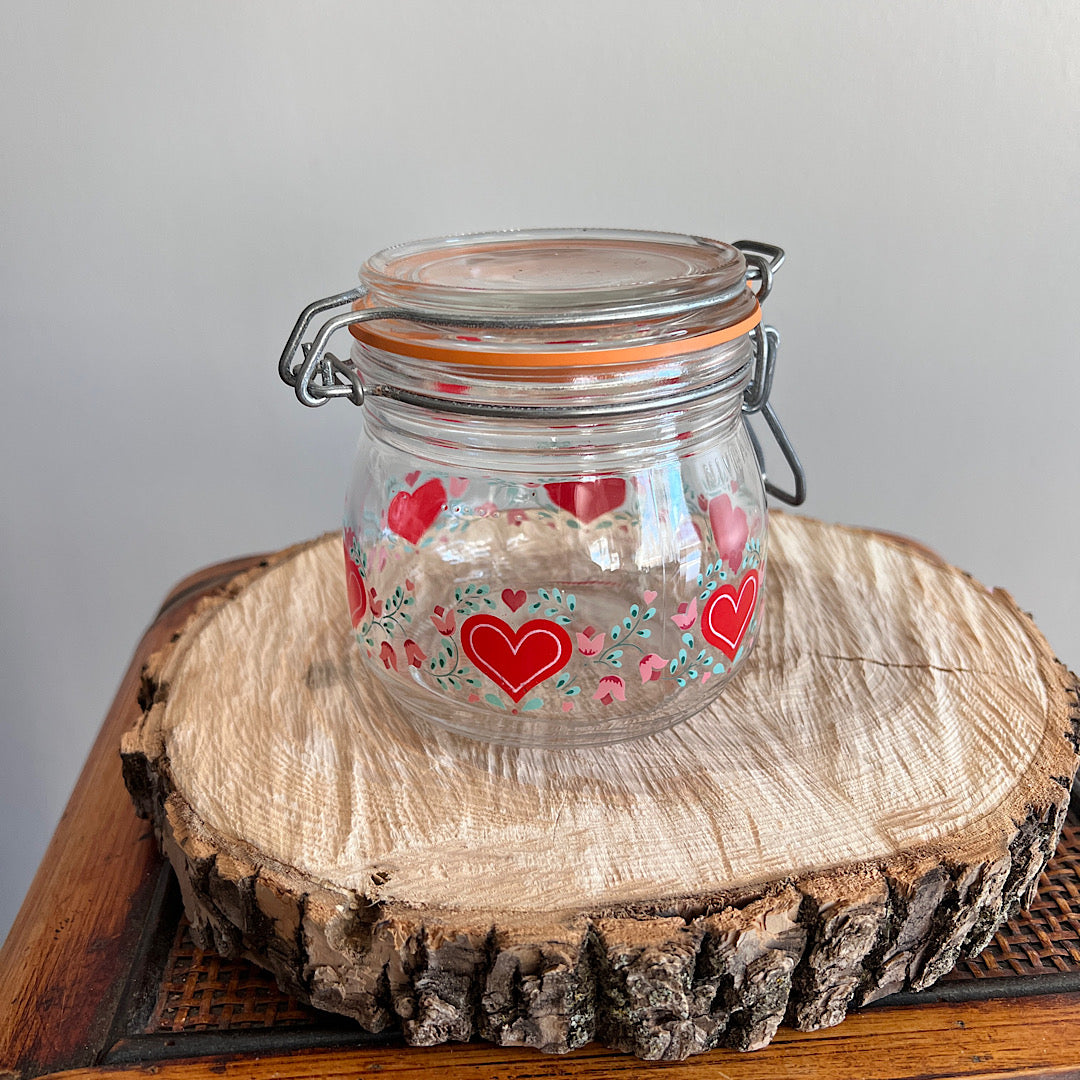 Vintage Sealed Glass Jar Hearts