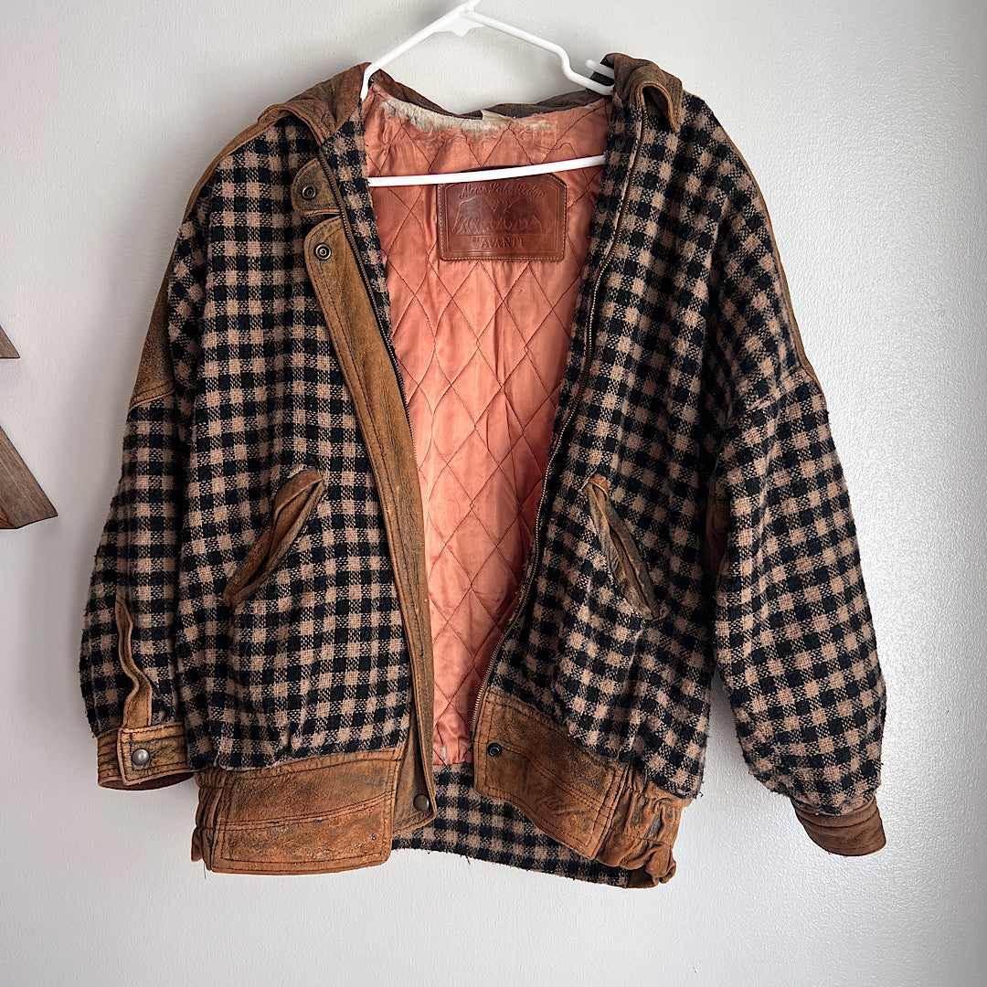 Vintage Moose Lake Lodge Plaid & Leather Jacket