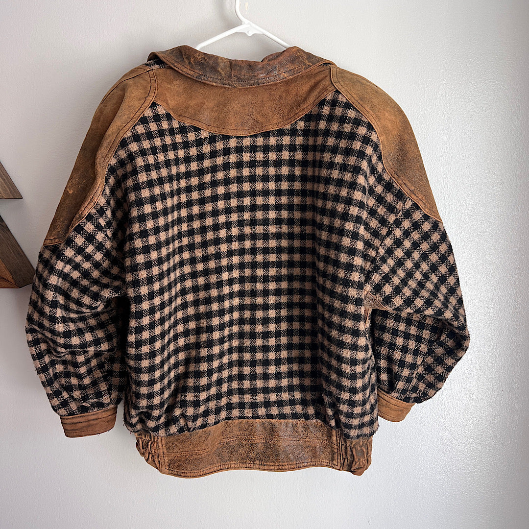 Vintage Moose Lake Lodge Plaid & Leather Jacket