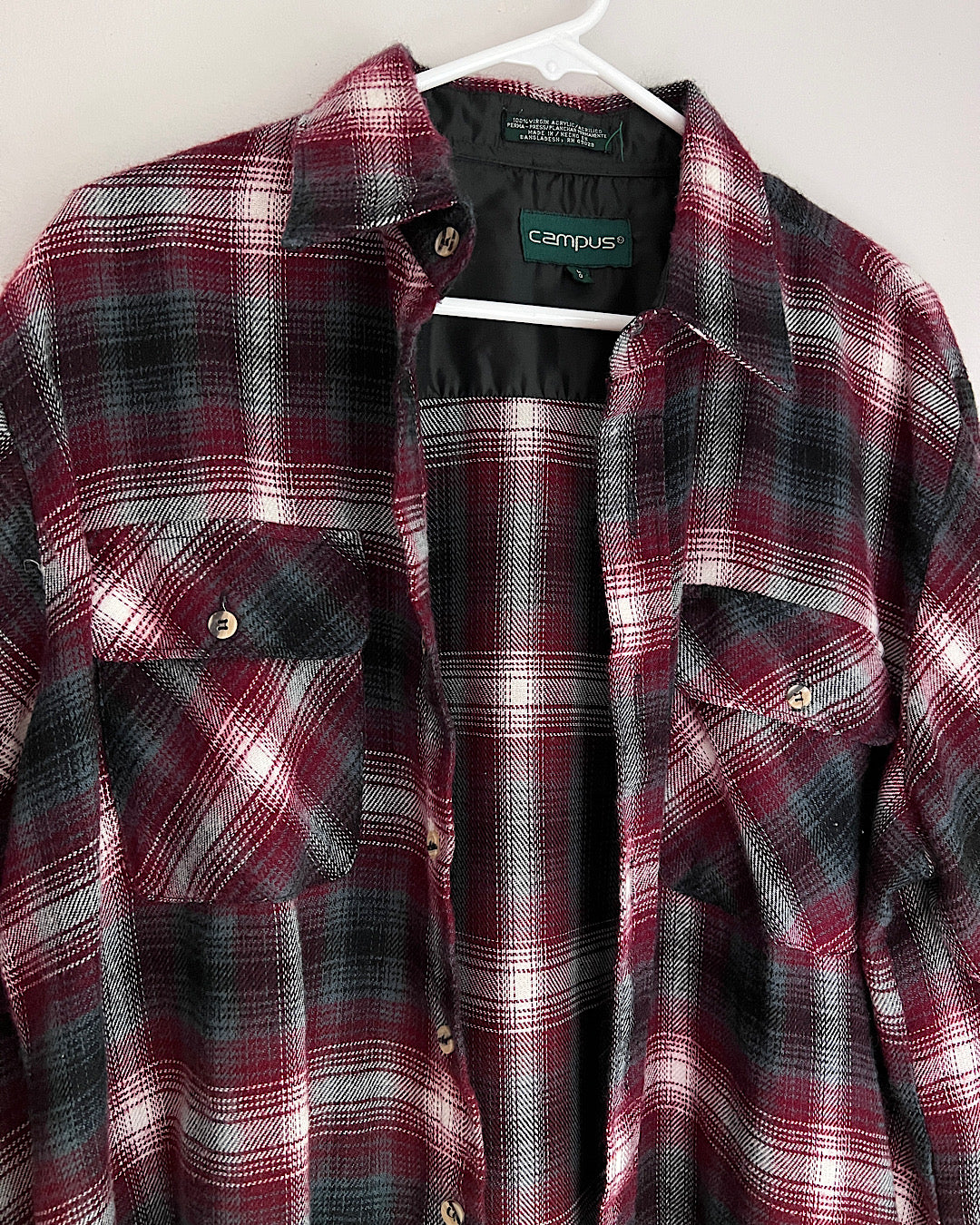 Vintage Maroon, Gray and White Plaid Button Up